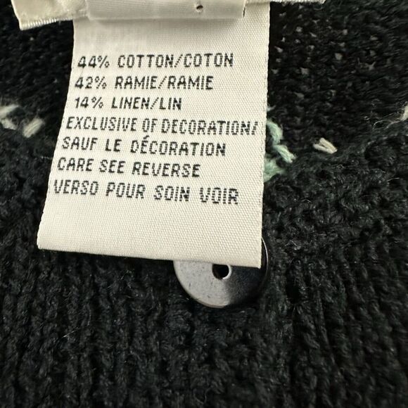 Talbots Womens Vintage 90s Snowflake Cardigan Sweater Size L Black Blue Holiday - Picture 7 of 12